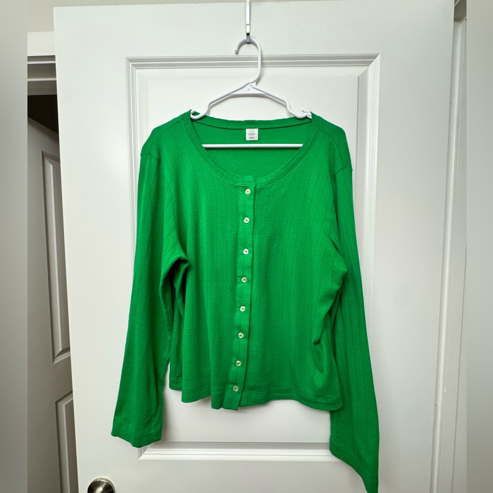 LESET Bright Green Ribbed Button-Front Top